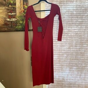 Wine red dress with cross detailing